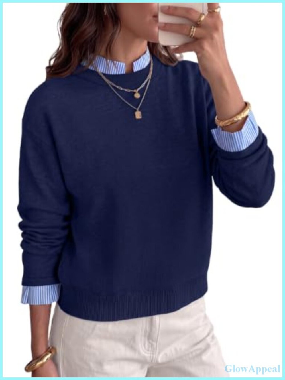 Sidefeel Women's Long Sleeve Mock Neck 2 in 1 Pullover Sweater